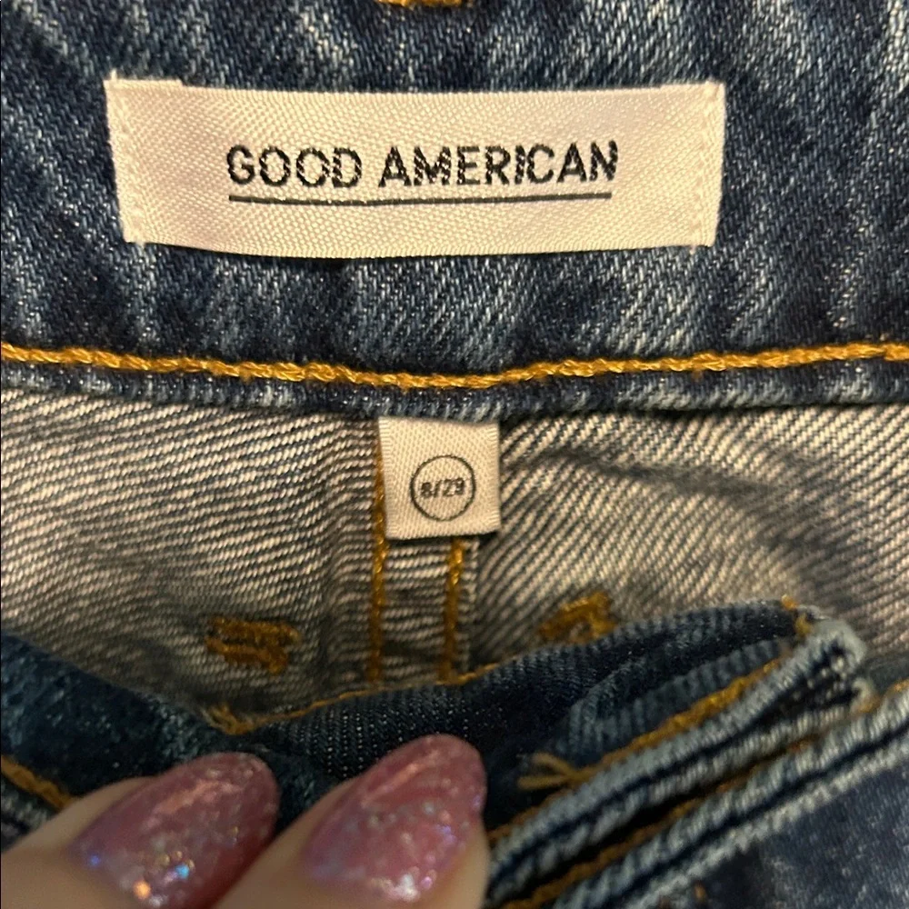 Good American Blue Distressed Jean Shorts - Picture 2 of 6